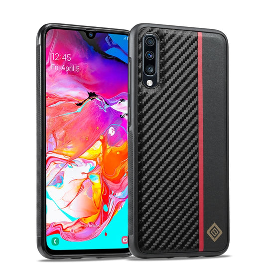 For Samsung Galaxy A50 LC.IMEEKE 3 in 1 Carbon Fiber Texture Shockproof Phone Case(Black)