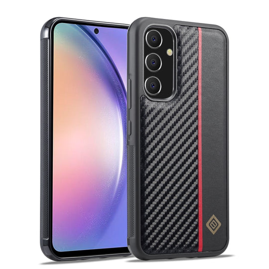 For Samsung Galaxy A54 5G LC.IMEEKE 3 in 1 Carbon Fiber Texture Shockproof Phone Case(Black)