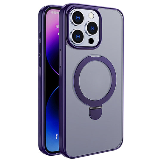 For iPhone 14 Pro Max Multifunctional MagSafe Holder Phone Case(Purple)