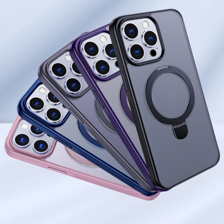 For iPhone 14 Plus Multifunctional MagSafe Holder Phone Case(Purple) - iPhone 14 Plus Cases by buy2fix | Online Shopping UK | buy2fix