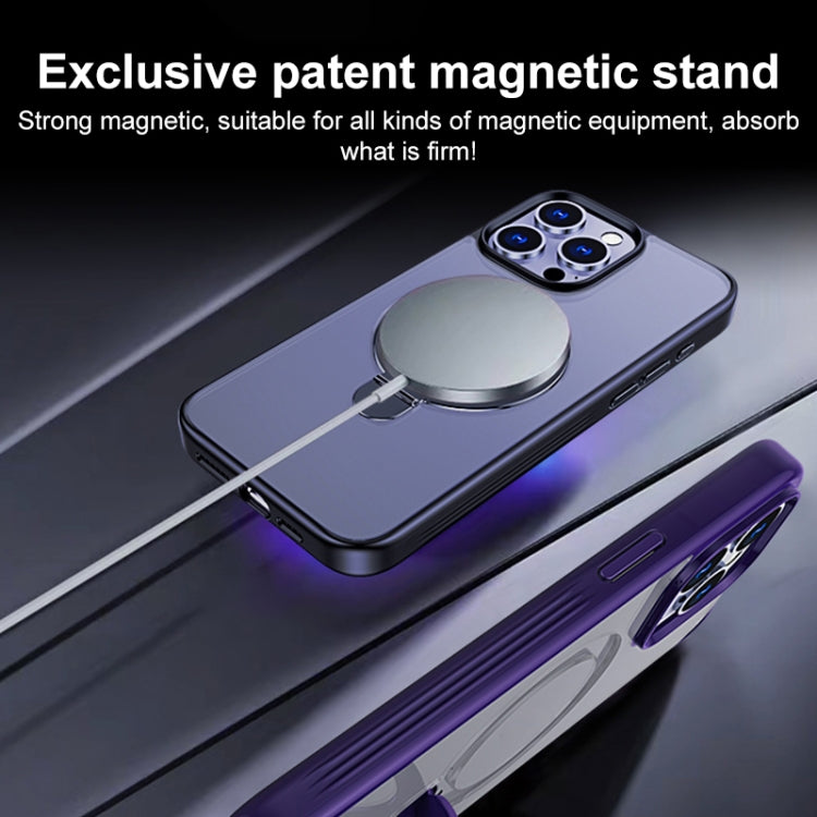 For iPhone 14 Plus Multifunctional MagSafe Holder Phone Case(Purple) - iPhone 14 Plus Cases by buy2fix | Online Shopping UK | buy2fix