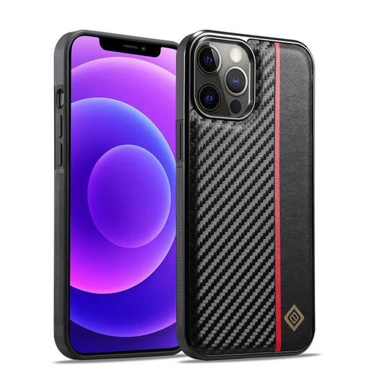 For iPhone 12 Pro LC.IMEEKE 3 in 1 Carbon Fiber Texture Shockproof Phone Case(Black)