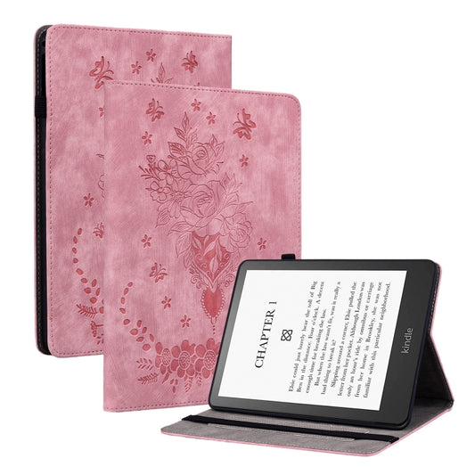 For Amazon Kindle Paperwhite 5 2024 Butterfly Rose Embossed Leather Tablet Case(Pink) - Amazon by buy2fix | Online Shopping UK | buy2fix