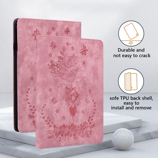 For Amazon Kindle Paperwhite 5 2024 Butterfly Rose Embossed Leather Tablet Case(Pink) - Amazon by buy2fix | Online Shopping UK | buy2fix
