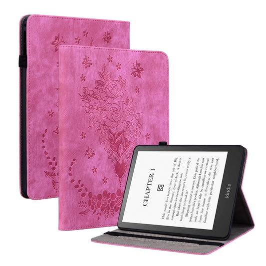 For Amazon Kindle Paperwhite 5 2024 Butterfly Rose Embossed Leather Tablet Case(Rose Red) - Amazon by buy2fix | Online Shopping UK | buy2fix