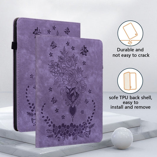 For Amazon Kindle Paperwhite 5 2024 Butterfly Rose Embossed Leather Tablet Case(Purple) - Amazon by buy2fix | Online Shopping UK | buy2fix