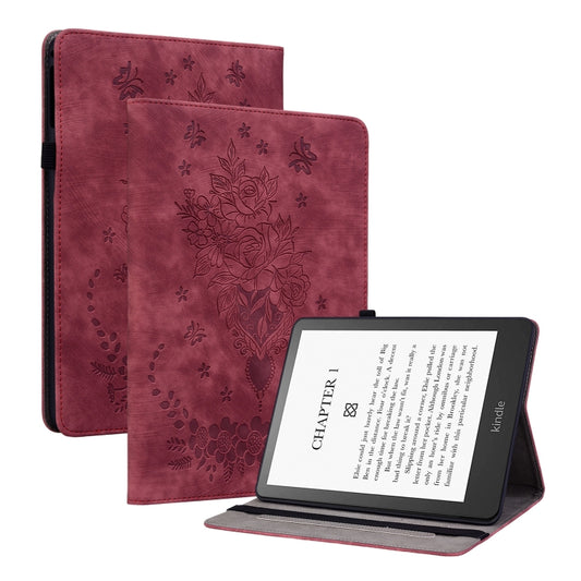 For Amazon Kindle Paperwhite 5 2024 Butterfly Rose Embossed Leather Tablet Case(Red) - Amazon by buy2fix | Online Shopping UK | buy2fix