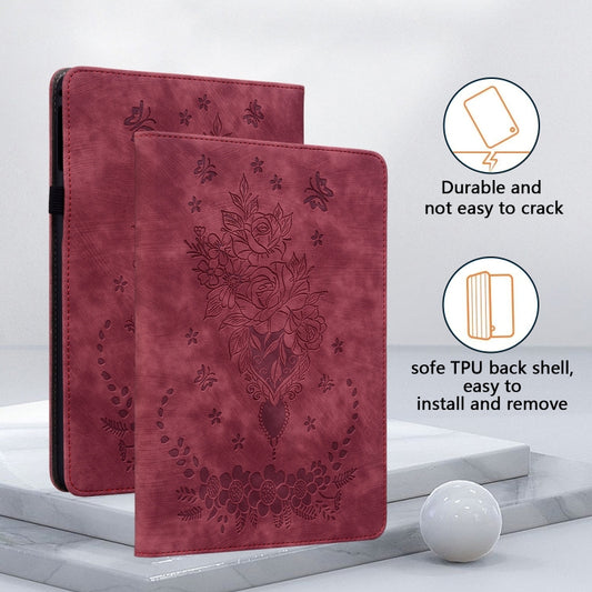 For Amazon Kindle Paperwhite 5 2024 Butterfly Rose Embossed Leather Tablet Case(Red) - Amazon by buy2fix | Online Shopping UK | buy2fix
