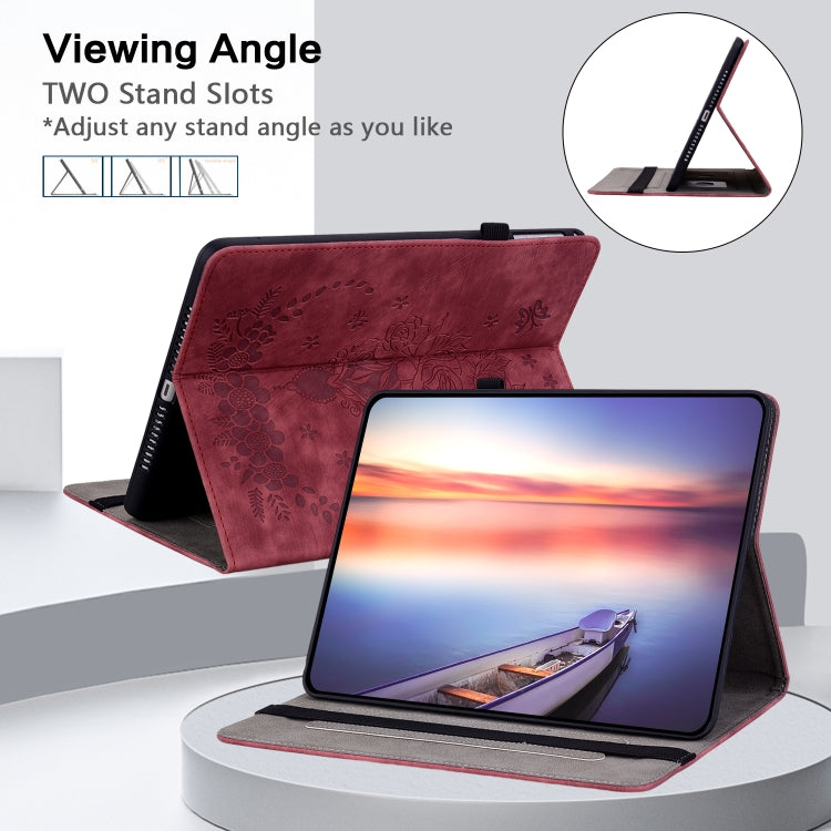 For Amazon Kindle Paperwhite 5 2024 Butterfly Rose Embossed Leather Tablet Case(Red) - Amazon by buy2fix | Online Shopping UK | buy2fix