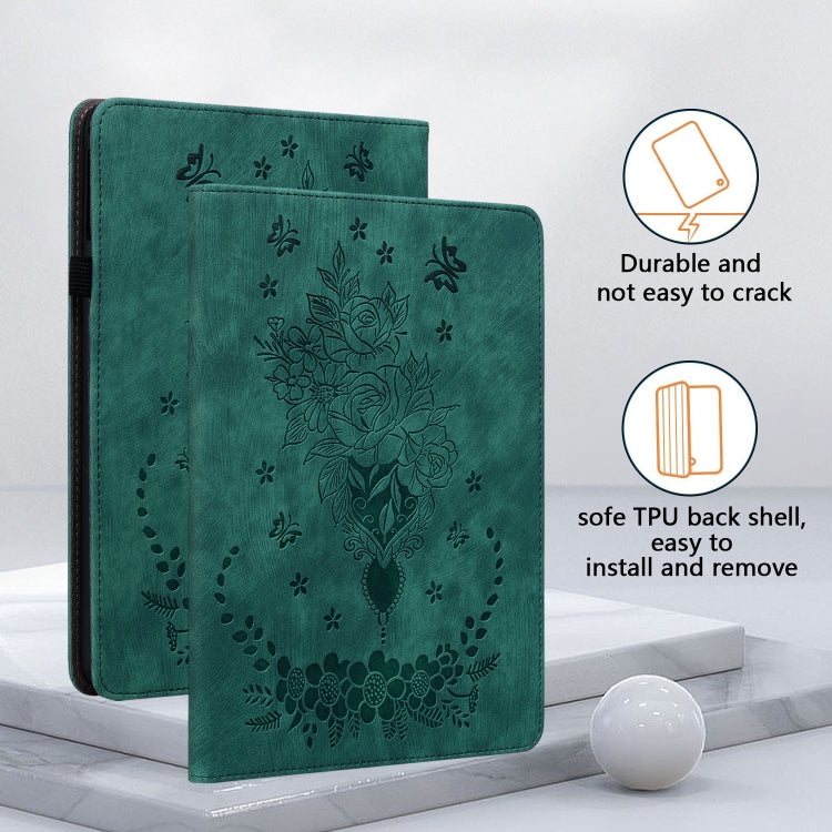For Amazon Kindle Paperwhite 5 2024 Butterfly Rose Embossed Leather Tablet Case(Green) - Amazon by buy2fix | Online Shopping UK | buy2fix