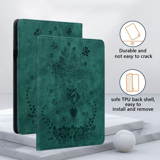 For Amazon Kindle Paperwhite 5 2024 Butterfly Rose Embossed Leather Tablet Case(Green) - Amazon by buy2fix | Online Shopping UK | buy2fix