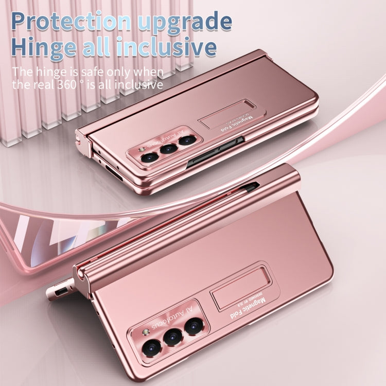 For Samsung Galaxy Z Fold5 Electroplating Corrugated Hinge Folding Phone Case with Pen Slot(Pink) - Galaxy Z Fold5 Cases by buy2fix | Online Shopping UK | buy2fix