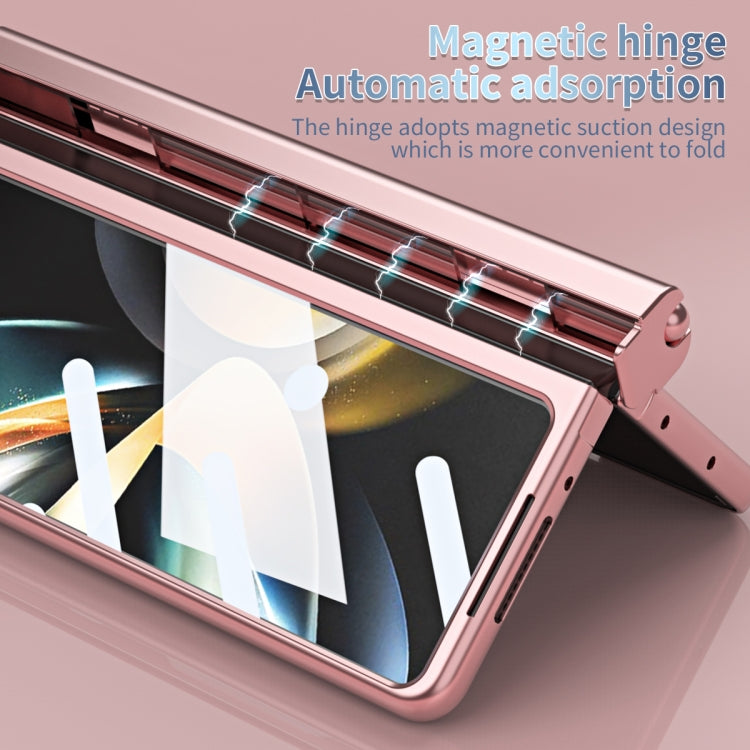 For Samsung Galaxy Z Fold5 Electroplating Corrugated Hinge Folding Phone Case with Pen Slot(Pink) - Galaxy Z Fold5 Cases by buy2fix | Online Shopping UK | buy2fix