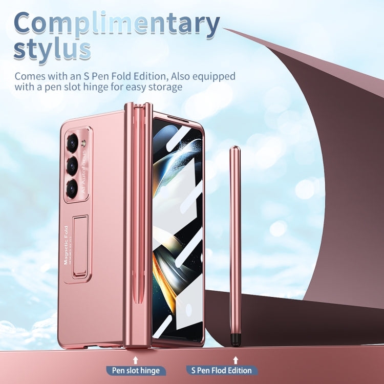 For Samsung Galaxy Z Fold5 Electroplating Corrugated Hinge Folding Phone Case with Pen Slot(Pink) - Galaxy Z Fold5 Cases by buy2fix | Online Shopping UK | buy2fix