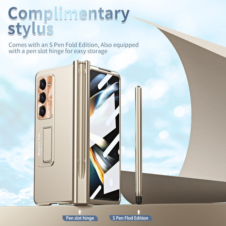For Samsung Galaxy Z Fold5 Electroplating Corrugated Hinge Folding Phone Case with Pen Slot(Gold) - Galaxy Z Fold5 Cases by buy2fix | Online Shopping UK | buy2fix