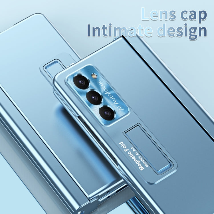 For Samsung Galaxy Z Fold5 Electroplating Corrugated Hinge Folding Phone Case with Pen Slot(Blue) - Galaxy Z Fold5 Cases by buy2fix | Online Shopping UK | buy2fix