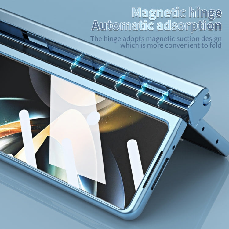 For Samsung Galaxy Z Fold5 Electroplating Corrugated Hinge Folding Phone Case with Pen Slot(Blue) - Galaxy Z Fold5 Cases by buy2fix | Online Shopping UK | buy2fix