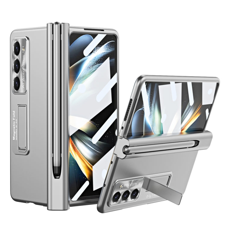 For Samsung Galaxy Z Fold5 Electroplating Corrugated Hinge Folding Phone Case with Pen Slot(Silver) - Galaxy Z Fold5 Cases by buy2fix | Online Shopping UK | buy2fix