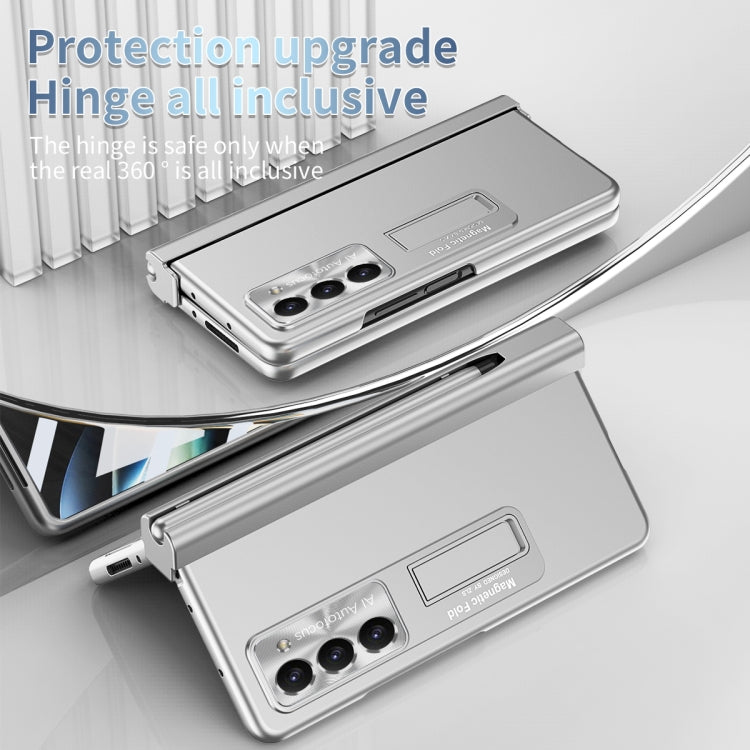 For Samsung Galaxy Z Fold5 Electroplating Corrugated Hinge Folding Phone Case with Pen Slot(Silver) - Galaxy Z Fold5 Cases by buy2fix | Online Shopping UK | buy2fix