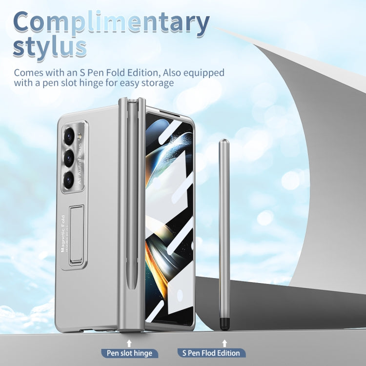For Samsung Galaxy Z Fold5 Electroplating Corrugated Hinge Folding Phone Case with Pen Slot(Silver) - Galaxy Z Fold5 Cases by buy2fix | Online Shopping UK | buy2fix