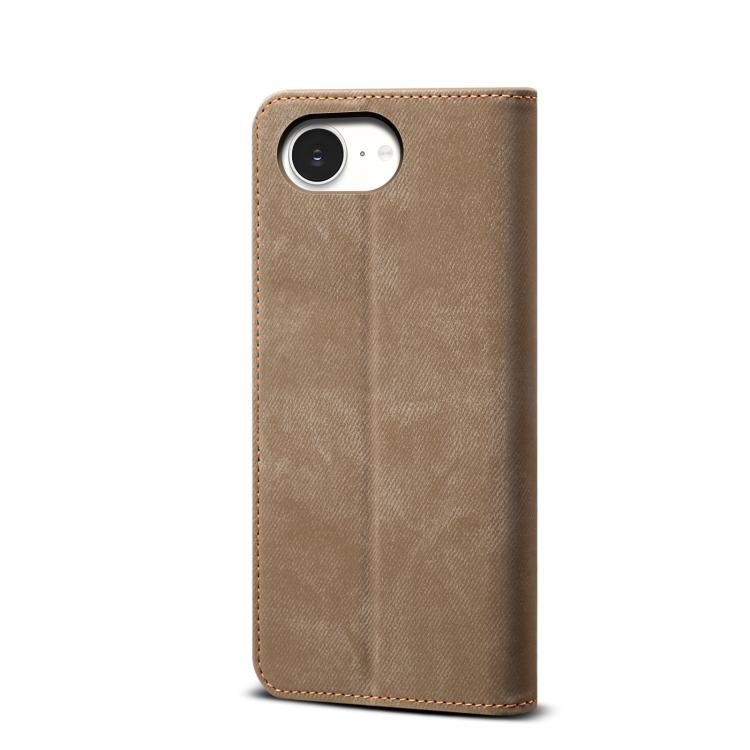 For iPhone 16e Denim Texture Casual Style Horizontal Flip Leather Case(Khaki) - iPhone 16e Cases by buy2fix | Online Shopping UK | buy2fix