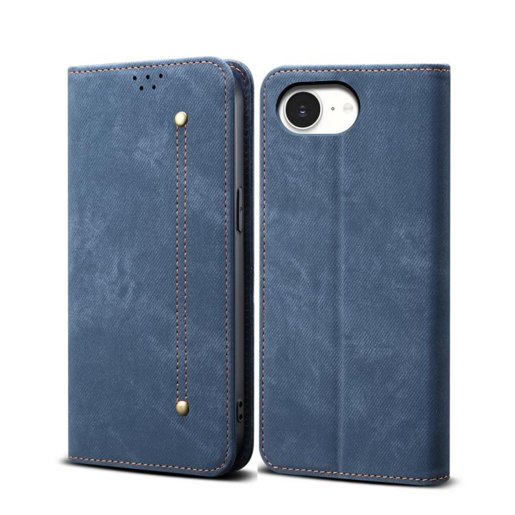 For iPhone 16e Denim Texture Casual Style Horizontal Flip Leather Case(Blue) - iPhone 16e Cases by buy2fix | Online Shopping UK | buy2fix