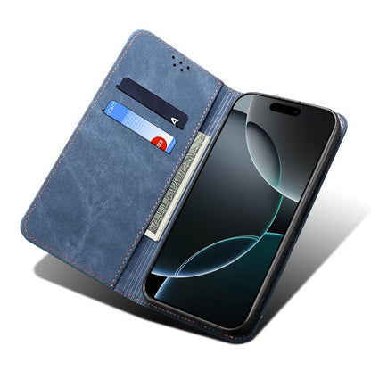 For iPhone 16e Denim Texture Casual Style Horizontal Flip Leather Case(Blue) - iPhone 16e Cases by buy2fix | Online Shopping UK | buy2fix