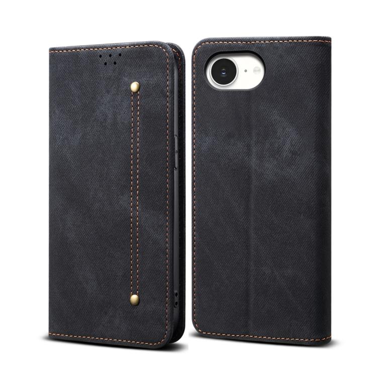 For iPhone 16e Denim Texture Casual Style Horizontal Flip Leather Case(Black) - iPhone 16e Cases by buy2fix | Online Shopping UK | buy2fix