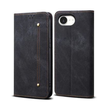 For iPhone 16e Denim Texture Casual Style Horizontal Flip Leather Case(Black) - iPhone 16e Cases by buy2fix | Online Shopping UK | buy2fix