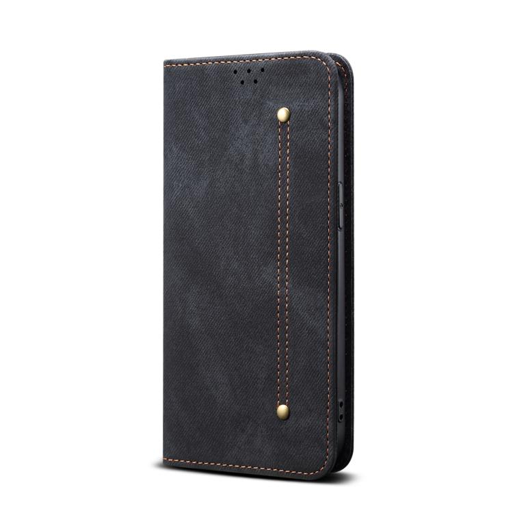 For iPhone 16e Denim Texture Casual Style Horizontal Flip Leather Case(Black) - iPhone 16e Cases by buy2fix | Online Shopping UK | buy2fix