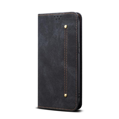 For iPhone 16e Denim Texture Casual Style Horizontal Flip Leather Case(Black) - iPhone 16e Cases by buy2fix | Online Shopping UK | buy2fix