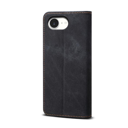 For iPhone 16e Denim Texture Casual Style Horizontal Flip Leather Case(Black) - iPhone 16e Cases by buy2fix | Online Shopping UK | buy2fix