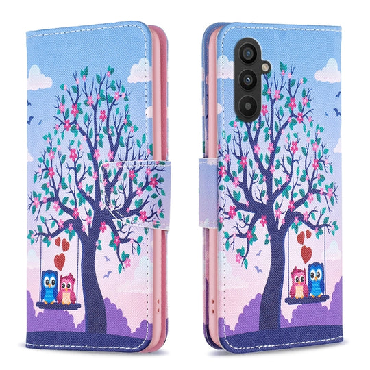 For Samsung Galaxy A25 5G Colored Drawing Pattern Leather Phone Case(Owl)