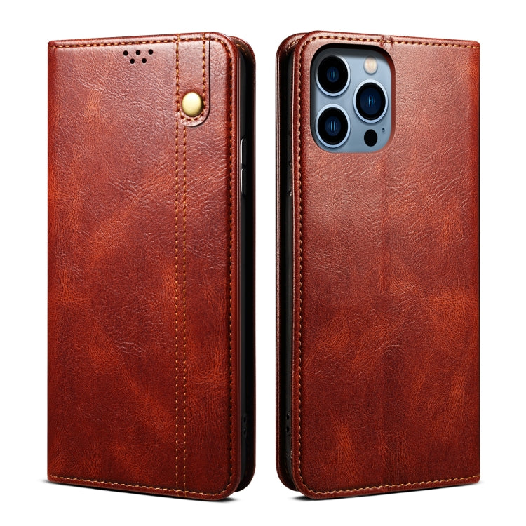 For iPhone 16 Pro Max Oil Wax Crazy Horse Texture Leather Phone Case(Brown) by buy2fix