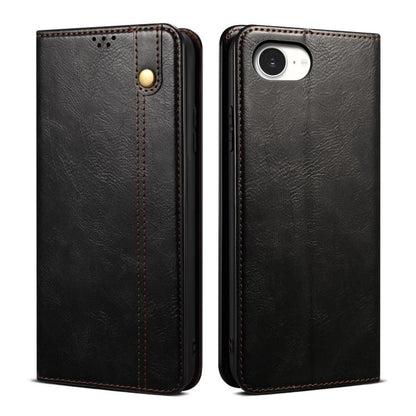 For iPhone 16e Oil Wax Crazy Horse Texture Leather Phone Case(Black) - iPhone 16e Cases by buy2fix | Online Shopping UK | buy2fix