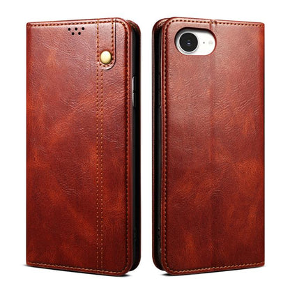 For iPhone 16e Oil Wax Crazy Horse Texture Leather Phone Case(Brown) - iPhone 16e Cases by buy2fix | Online Shopping UK | buy2fix