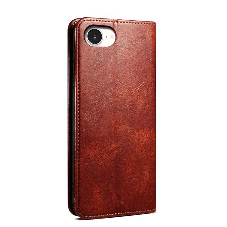 For iPhone 16e Oil Wax Crazy Horse Texture Leather Phone Case(Brown) - iPhone 16e Cases by buy2fix | Online Shopping UK | buy2fix