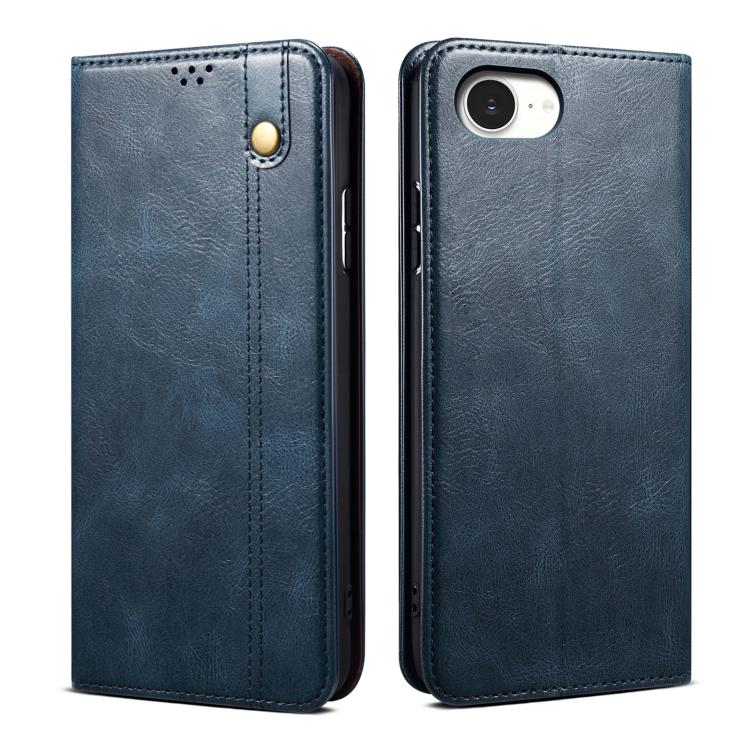 For iPhone 16e Oil Wax Crazy Horse Texture Leather Phone Case(Blue) - iPhone 16e Cases by buy2fix | Online Shopping UK | buy2fix