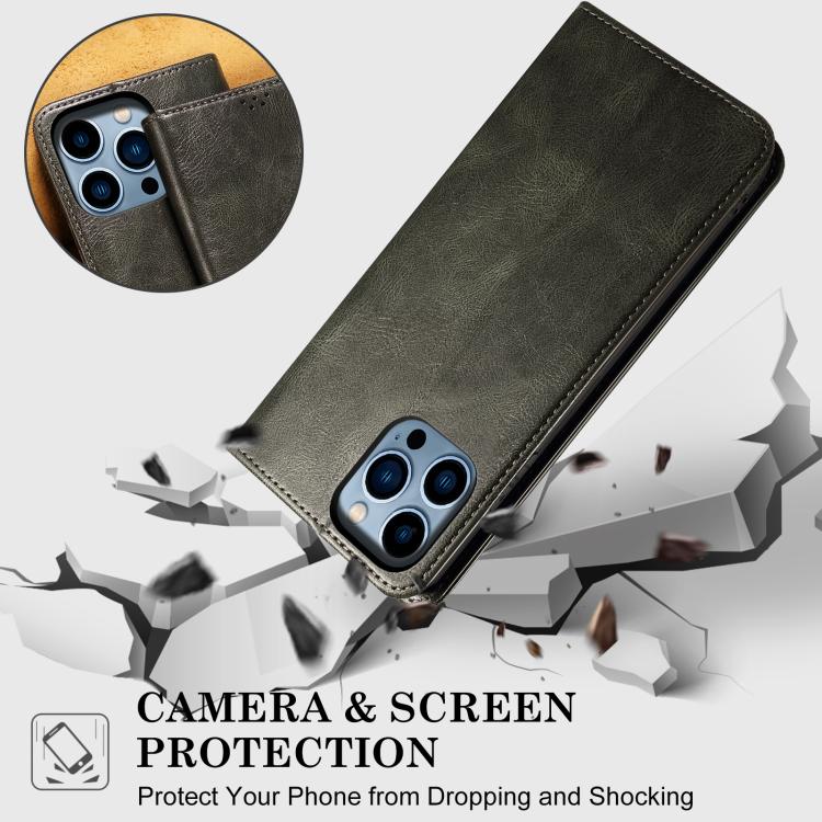 For iPhone 16e Oil Wax Crazy Horse Texture Leather Phone Case(Green) - iPhone 16e Cases by buy2fix | Online Shopping UK | buy2fix