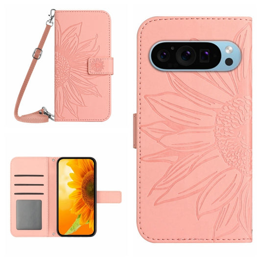 For Google Pixel 9 Pro XL Skin Feel Sun Flower Embossed Flip Leather Phone Case with Lanyard(Pink) by buy2fix