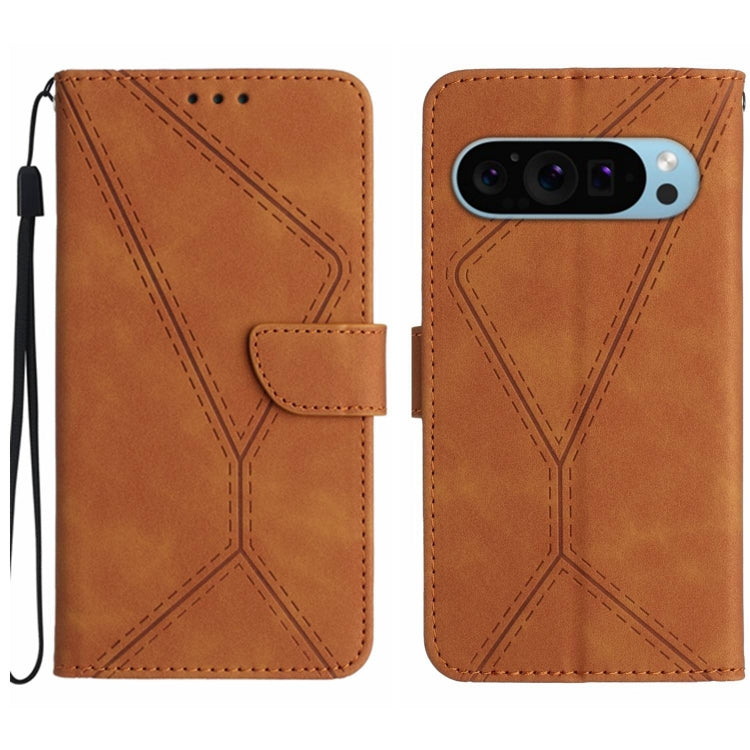 For Google Pixel 9 Pro Stitching Embossed Leather Phone Case(Brown) by buy2fix