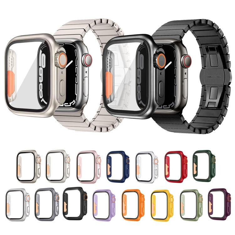 For Apple Watch Series 9 / 8 / 7 45mm Tempered Film Hybrid PC Integrated Watch Case(Rose Gold Orange) by buy2fix