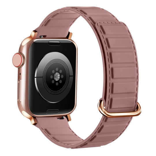 For Apple Watch Series 8 41mm Reverse Buckle Magnetic Silicone Watch Band(Rose Buckle Rouge)