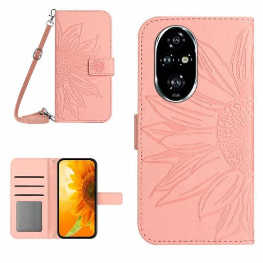 For Honor 200 5G Global Skin Feel Sun Flower Pattern Leather Phone Case with Lanyard(Pink)