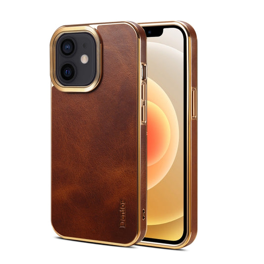 For iPhone 12 Denior Oil Wax Cowhide Plating Phone Case(Brown) - iPhone 12 / 12 Pro Cases by Denior | Online Shopping UK | buy2fix