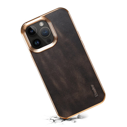 For iPhone 12 Denior Oil Wax Cowhide Plating Phone Case(Black) - iPhone 12 / 12 Pro Cases by Denior | Online Shopping UK | buy2fix