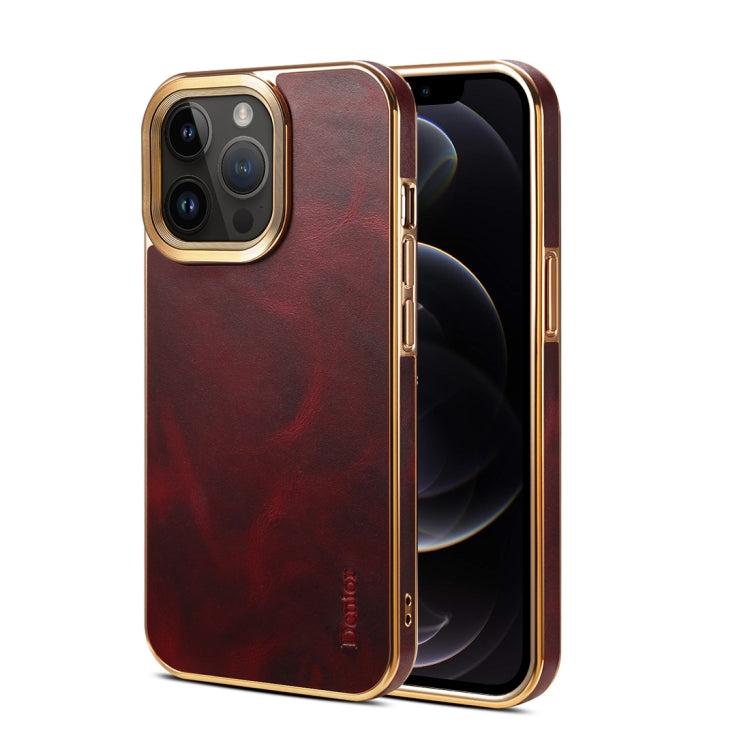 For iPhone 12 Pro Denior Oil Wax Cowhide Plating Phone Case(Red) - iPhone 12 / 12 Pro Cases by Denior | Online Shopping UK | buy2fix