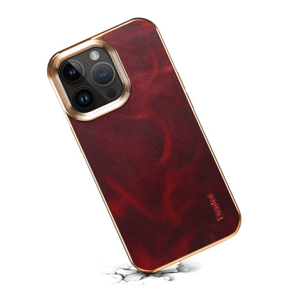 For iPhone 12 Pro Denior Oil Wax Cowhide Plating Phone Case(Red) - iPhone 12 / 12 Pro Cases by Denior | Online Shopping UK | buy2fix