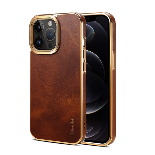 For iPhone 12 Pro Max Denior Oil Wax Cowhide Plating Phone Case(Brown) - iPhone 12 Pro Max Cases by Denior | Online Shopping UK | buy2fix
