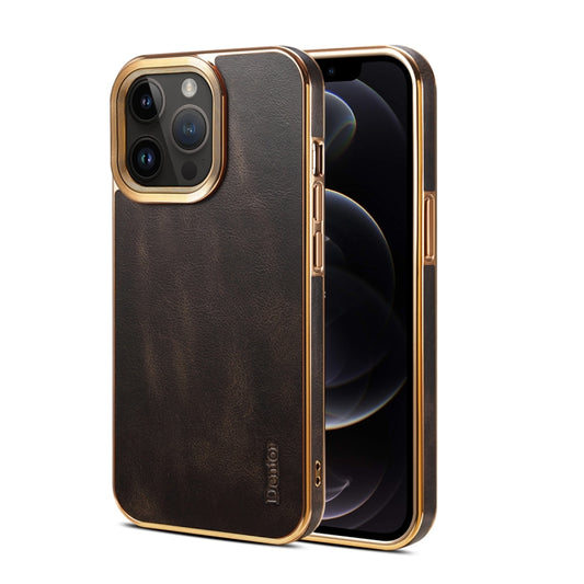 For iPhone 12 Pro Max Denior Oil Wax Cowhide Plating Phone Case(Black) - iPhone 12 Pro Max Cases by Denior | Online Shopping UK | buy2fix